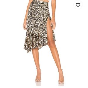 Superdown Ruffle Leopard Midi Skirt